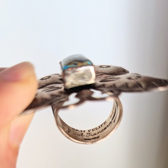 *Large* 925 Butterfly Ring ~ Sterling Silver ~ Genuine Turquoise ~ Size … - Picture 2 of 4